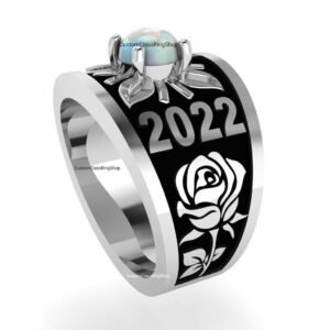 Round Opal Graduation Ring for Women, 925 Sterling Silver
