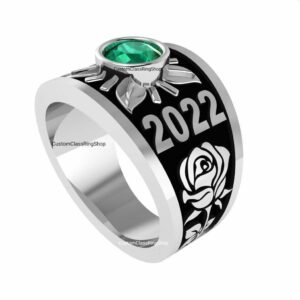 Round Birthstone Class Ring for Her, Bezel Set 925 Silver