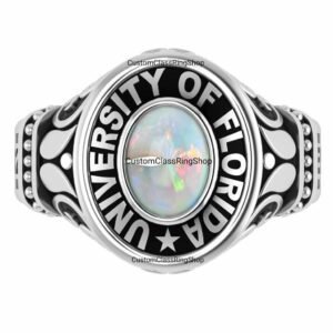 Opal Class Ring for Men, Custom Sterling Silver Graduation Gift