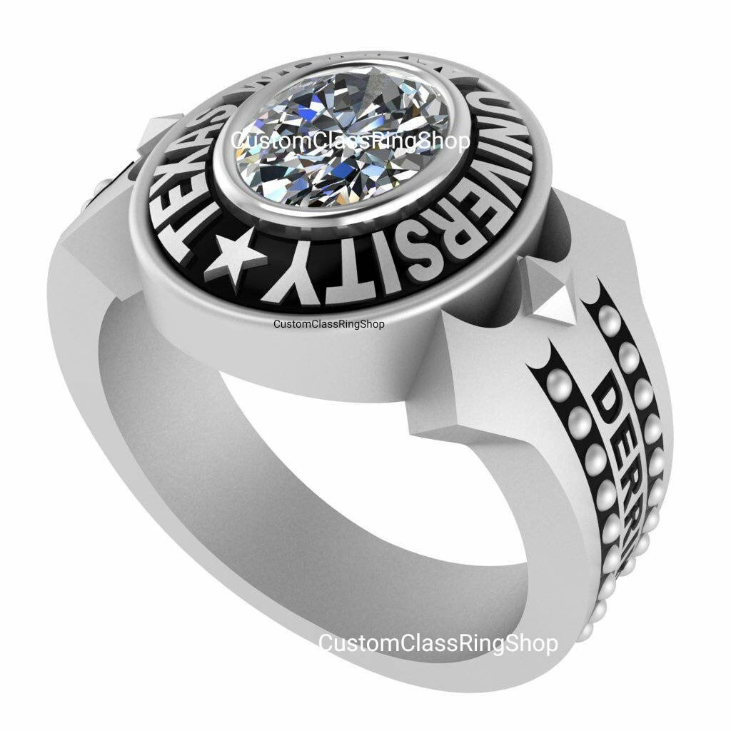 Oval Class Ring for Her, Personalized 925 Silver Graduation Gift - Image 3