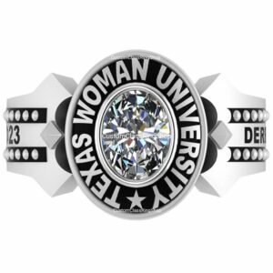 Oval Class Ring for Her, Personalized 925 Silver Graduation Gift