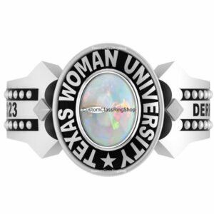 Oval Opal Class Ring for Her, Personalized 925 Silver Gift