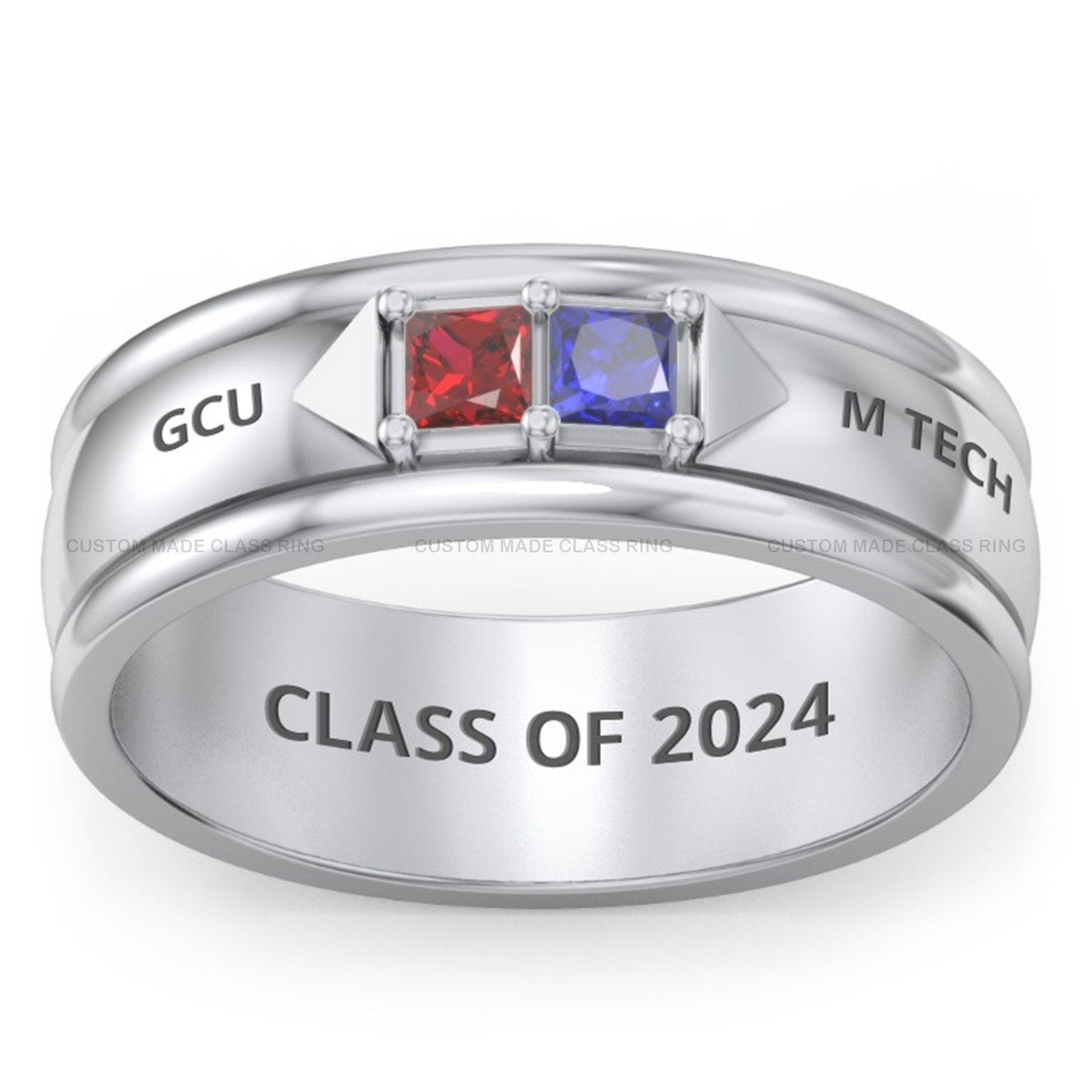 Two Stone Class Ring for Men, Princess Cut Stones 925 Silver - Image 2