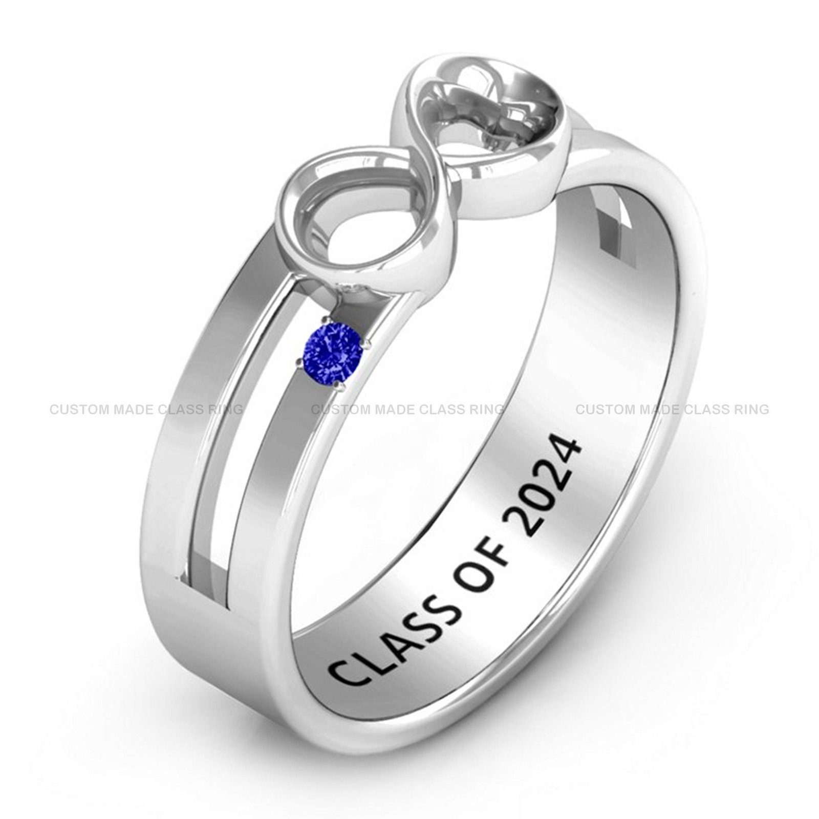 Infinity Class Ring for Men, Two Stone Band in 925 Silver - Image 2