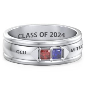 Two Stone Class Ring for Men, Princess Cut Stones 925 Silver