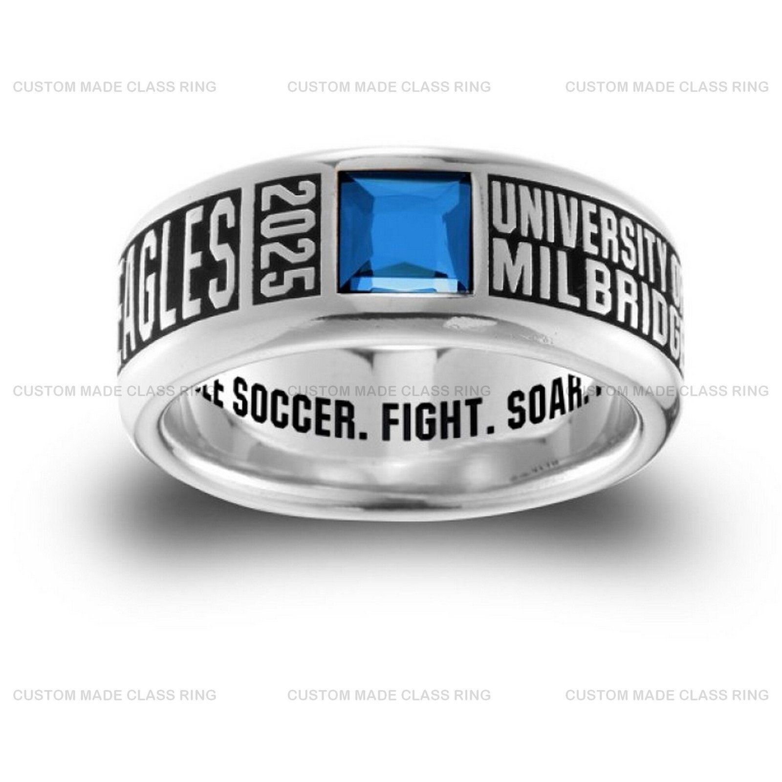 Sports Class Ring for Men, Team Name and Year in 925 Silver
