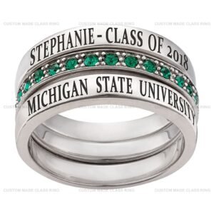 Stackable Class Ring Set for Her, Three Slim Bands 925 Silver