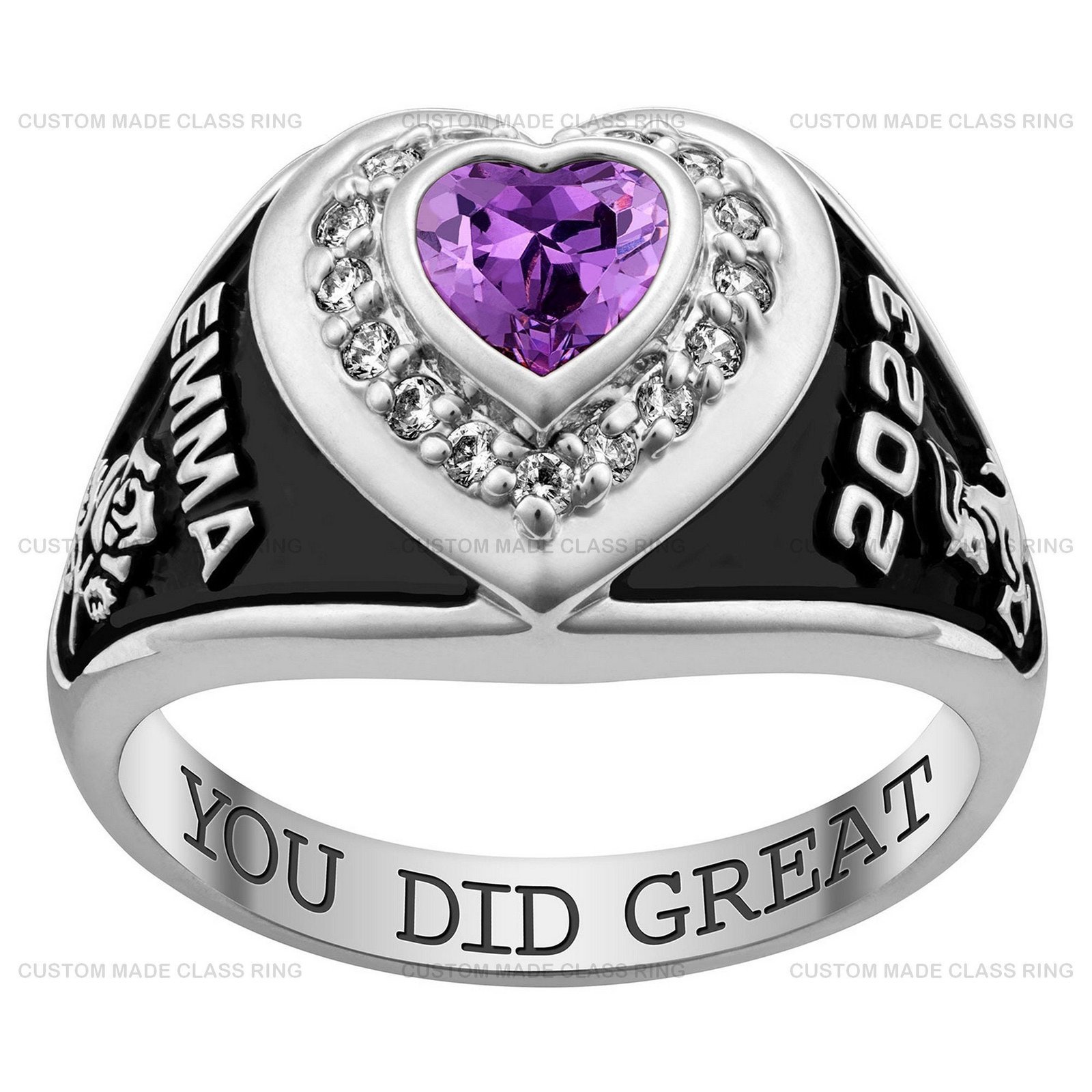 Fashion Heart Class Ring for Women, Personalized 925 Silver - Image 4
