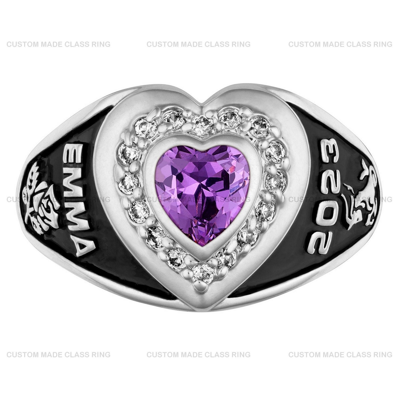 Fashion Heart Class Ring for Women, Personalized 925 Silver