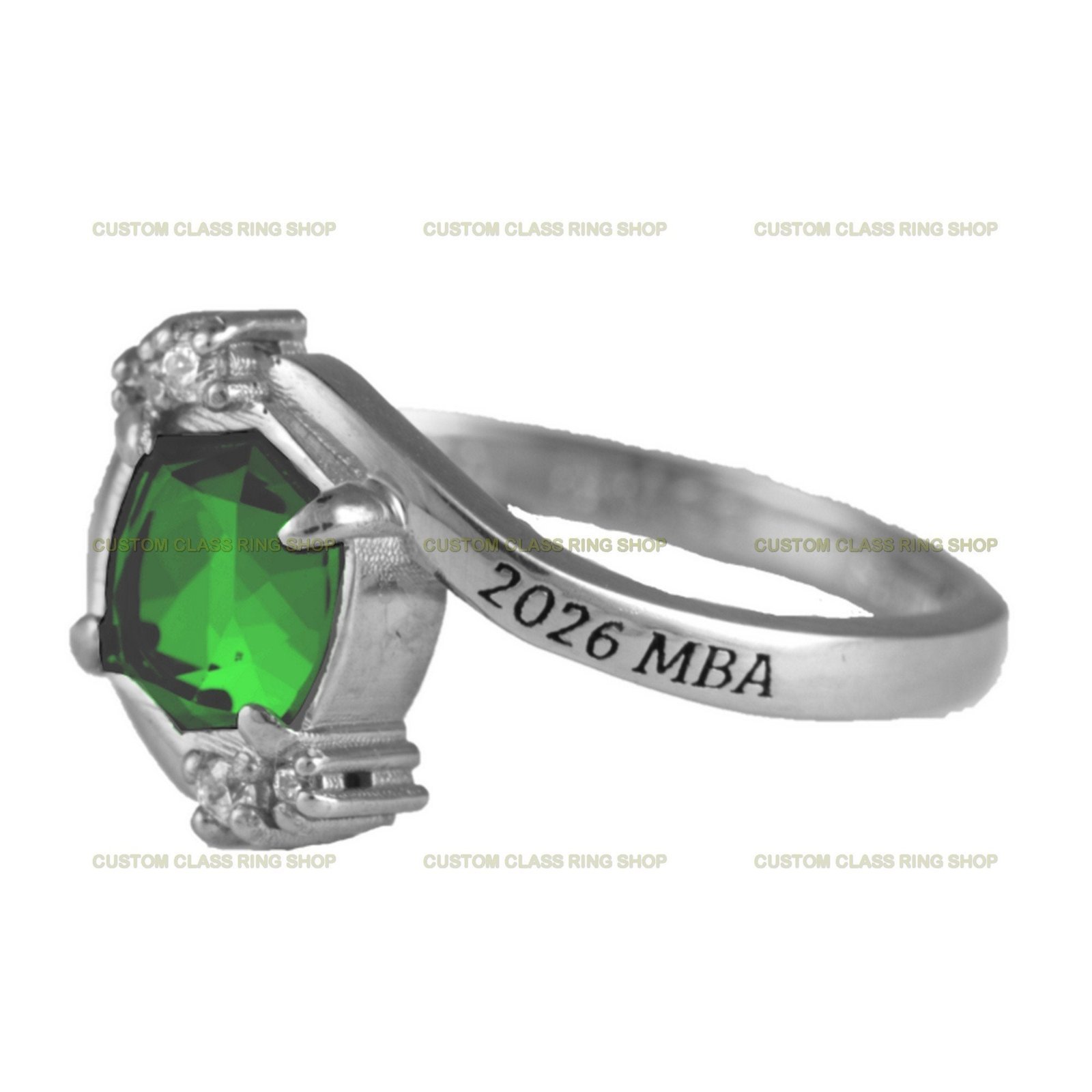 Six Sided Stone Class Ring for Women, Handmade 925 Silver - Image 2
