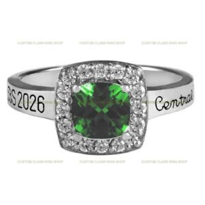 Moissanite Halo Class Ring for Her, Charmed Essence 925 Silver