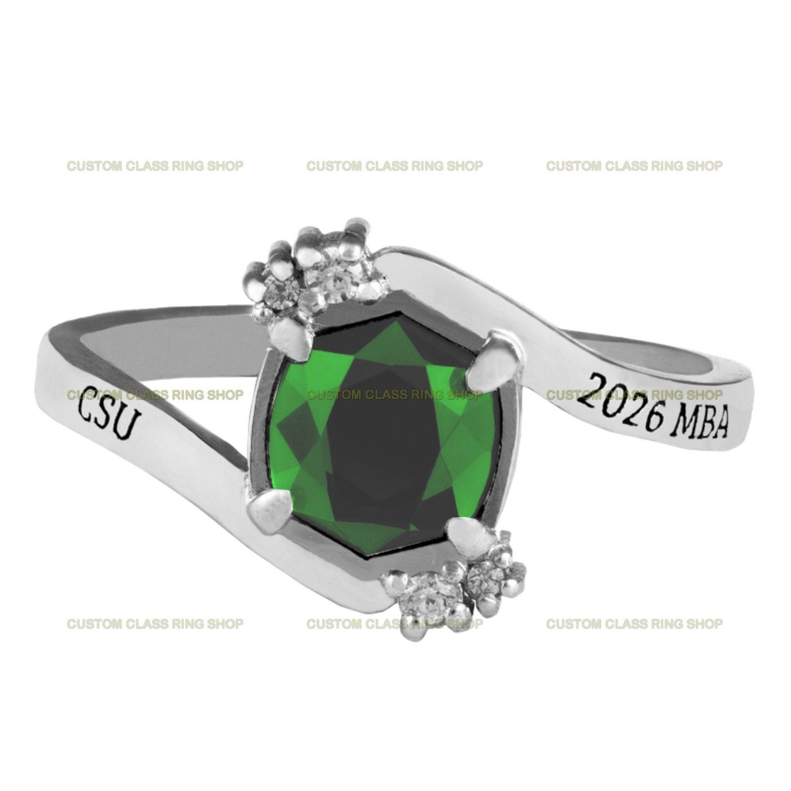 Six Sided Stone Class Ring for Women, Handmade 925 Silver