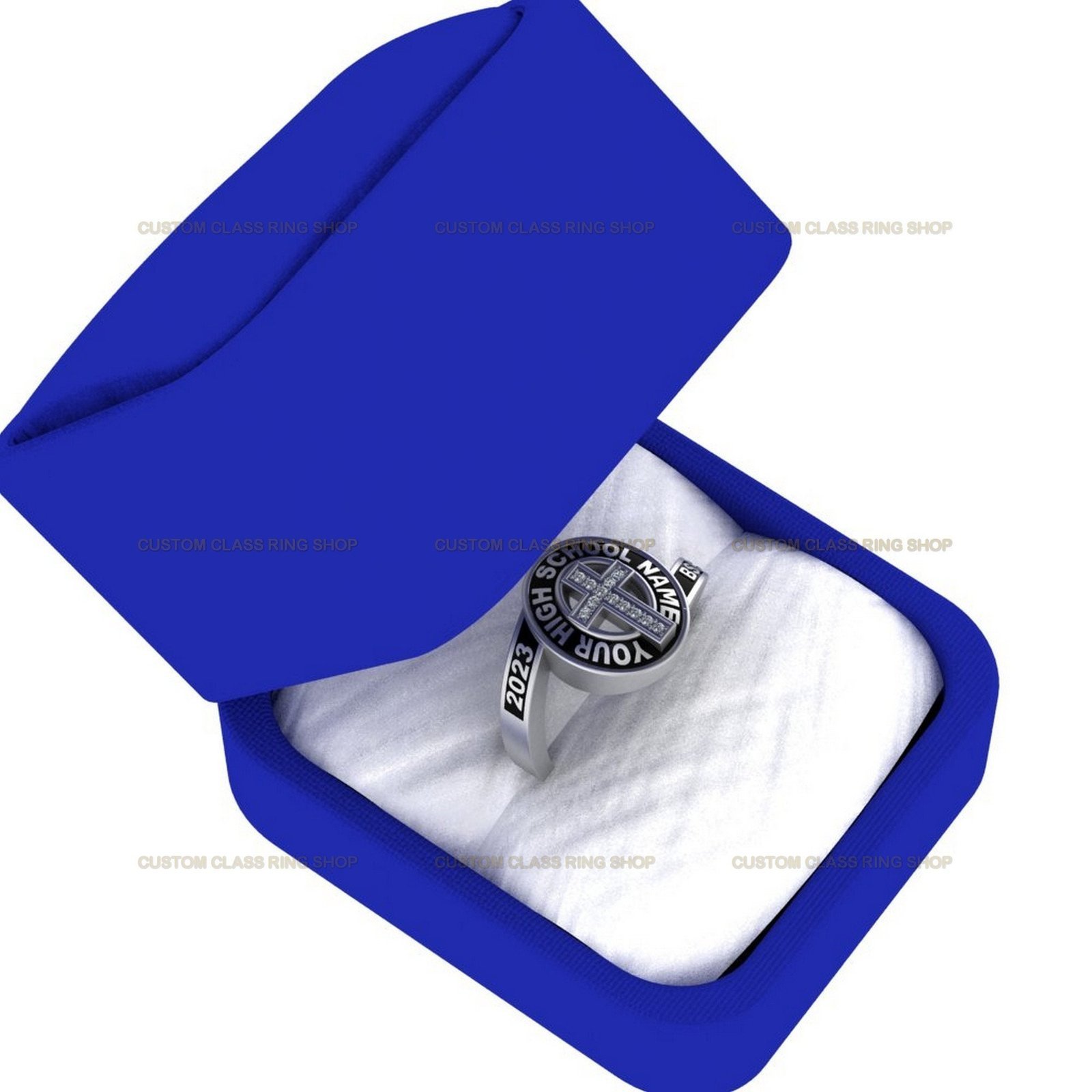 Christian Class Ring for Women, Cross Design with Moissanite - Image 8