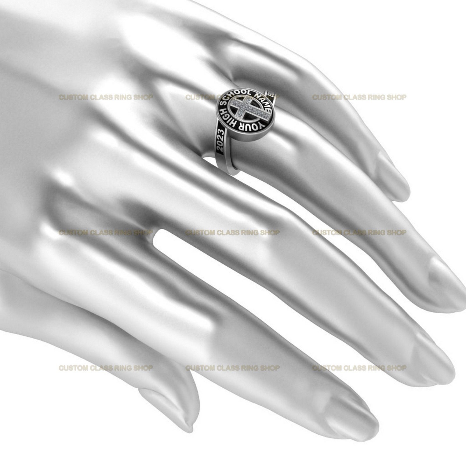 Christian Class Ring for Women, Cross Design with Moissanite - Image 6