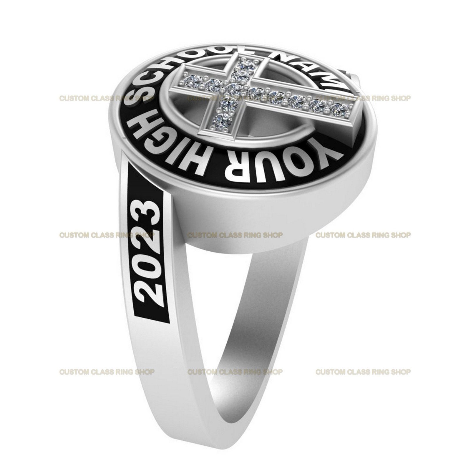 Christian Class Ring for Women, Cross Design with Moissanite - Image 5