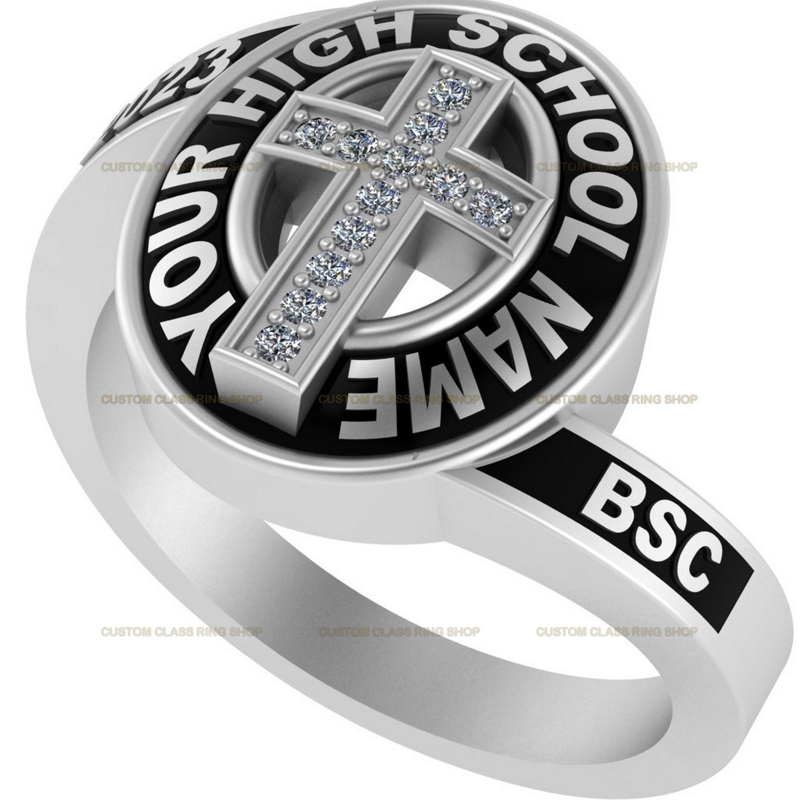 Christian Class Ring for Women, Cross Design with Moissanite - Image 3