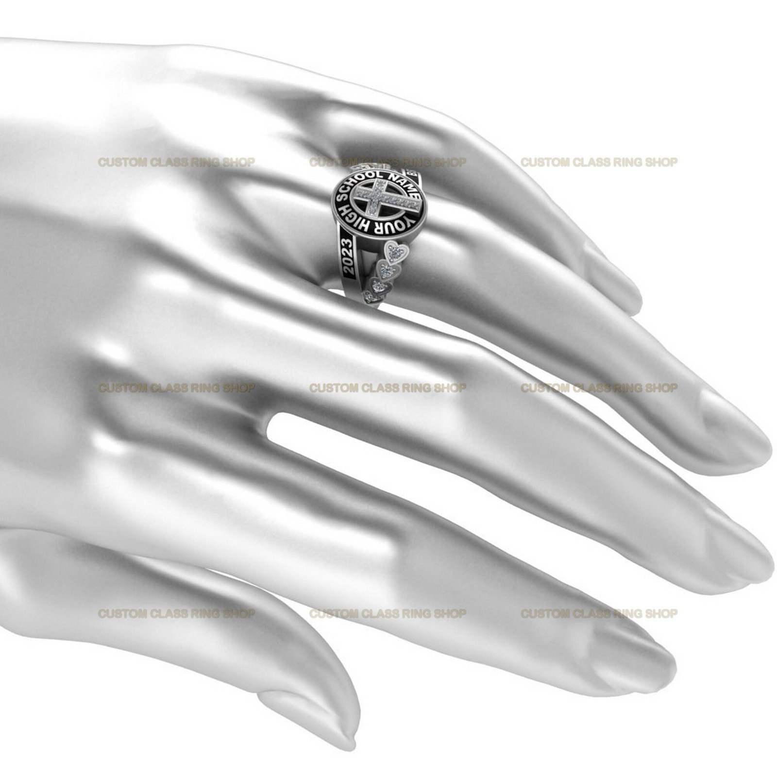 Cross Class Ring with Moissanite, High School Faith Gift in 925 Silver - Image 6