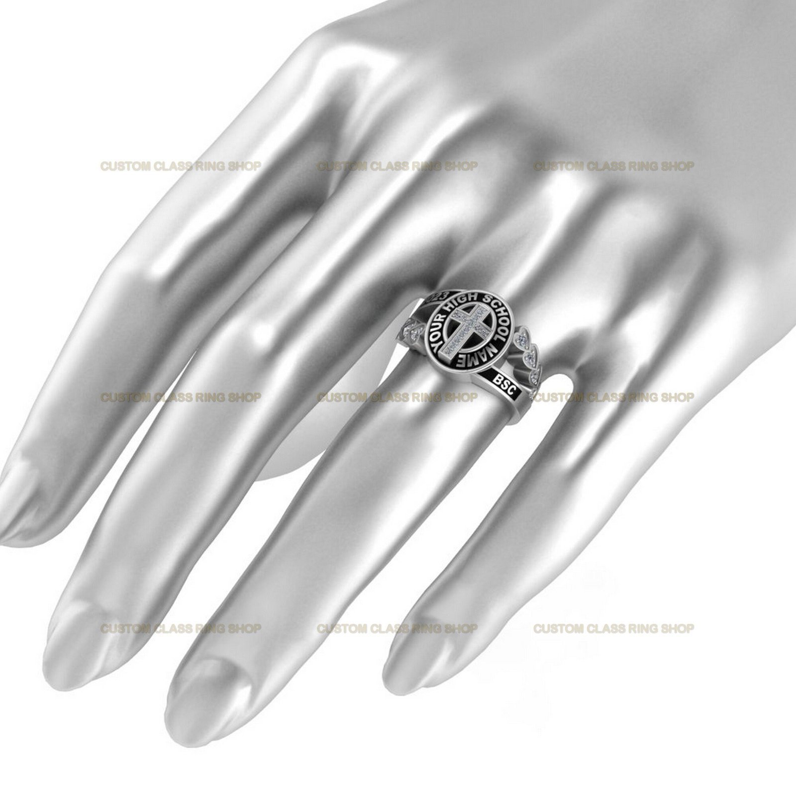 Cross Class Ring with Moissanite, High School Faith Gift in 925 Silver - Image 5