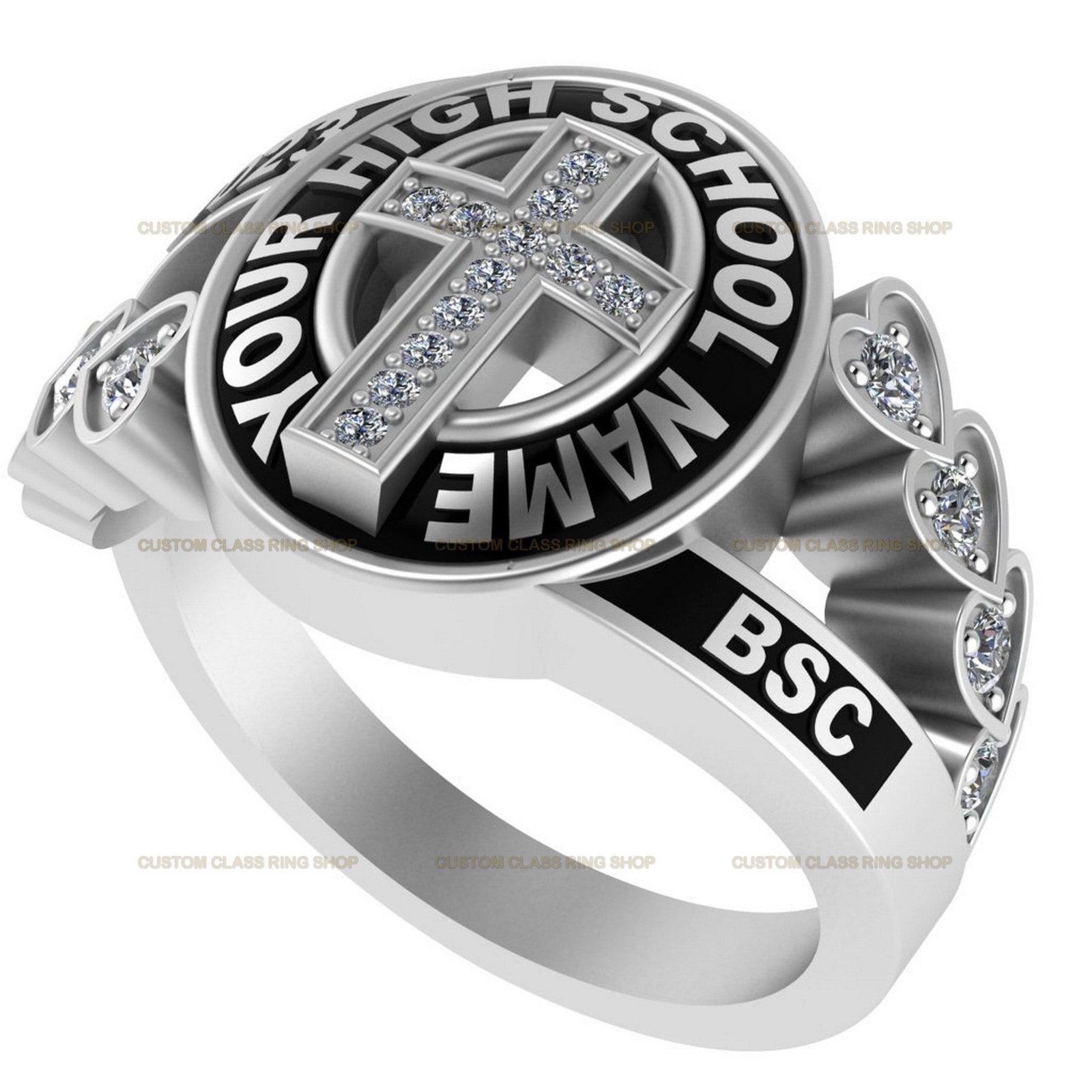Cross Class Ring with Moissanite, High School Faith Gift in 925 Silver - Image 3