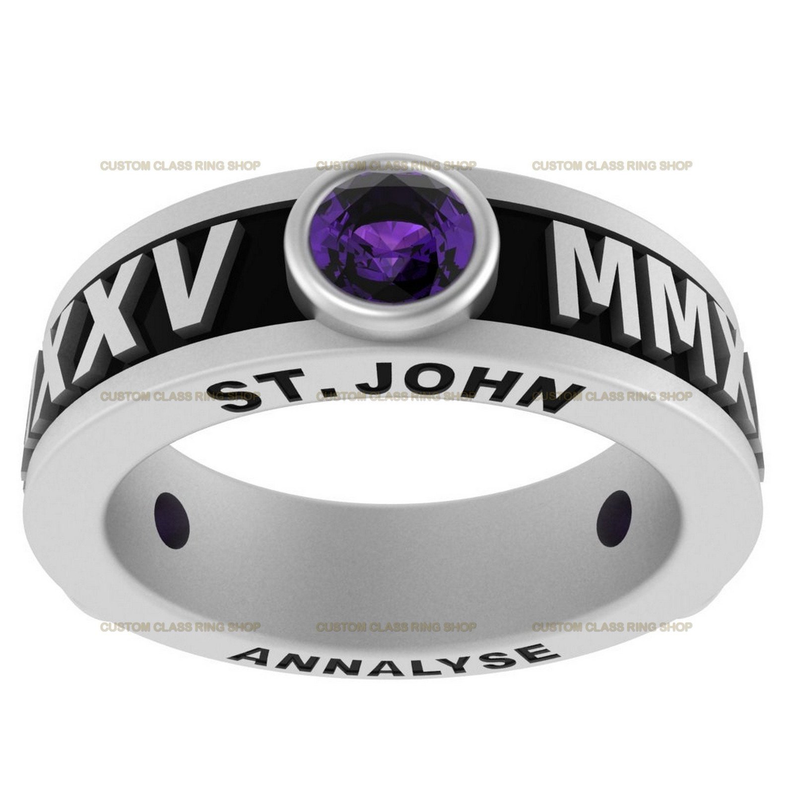 Round Halo Class Ring for Women, Sparkling 925 Silver Grad Gift
