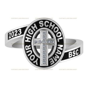 Christian Class Ring for Women, Cross Design with Moissanite