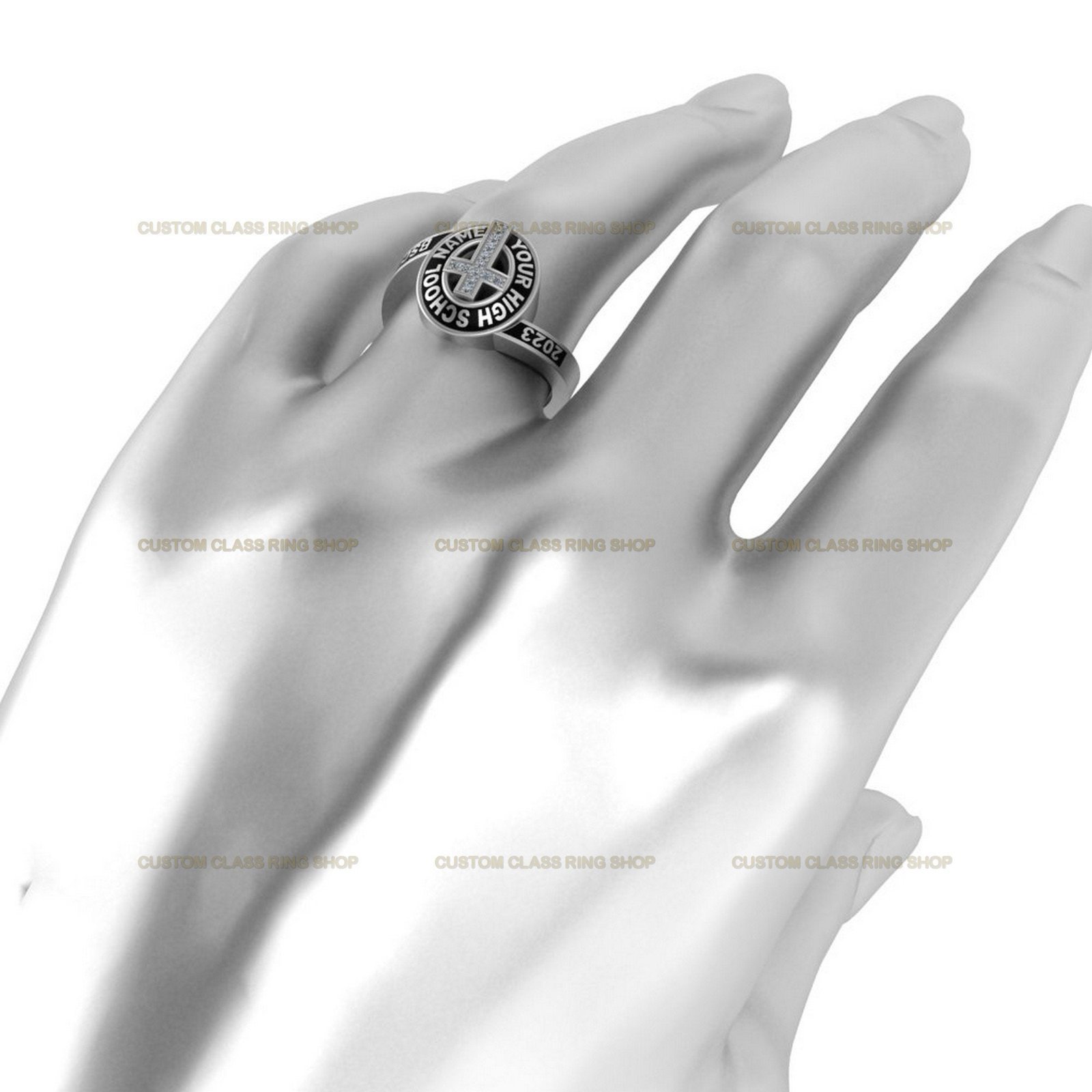 Christian Class Ring for Women, Cross Design with Moissanite - Image 7
