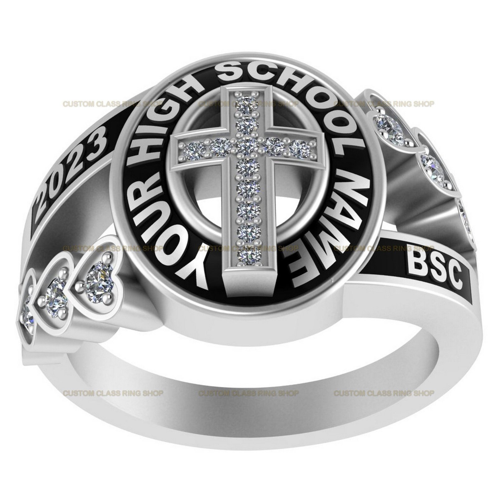 Cross Class Ring with Moissanite, High School Faith Gift in 925 Silver - Image 4