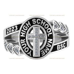 Cross Class Ring with Moissanite, High School Faith Gift in 925 Silver