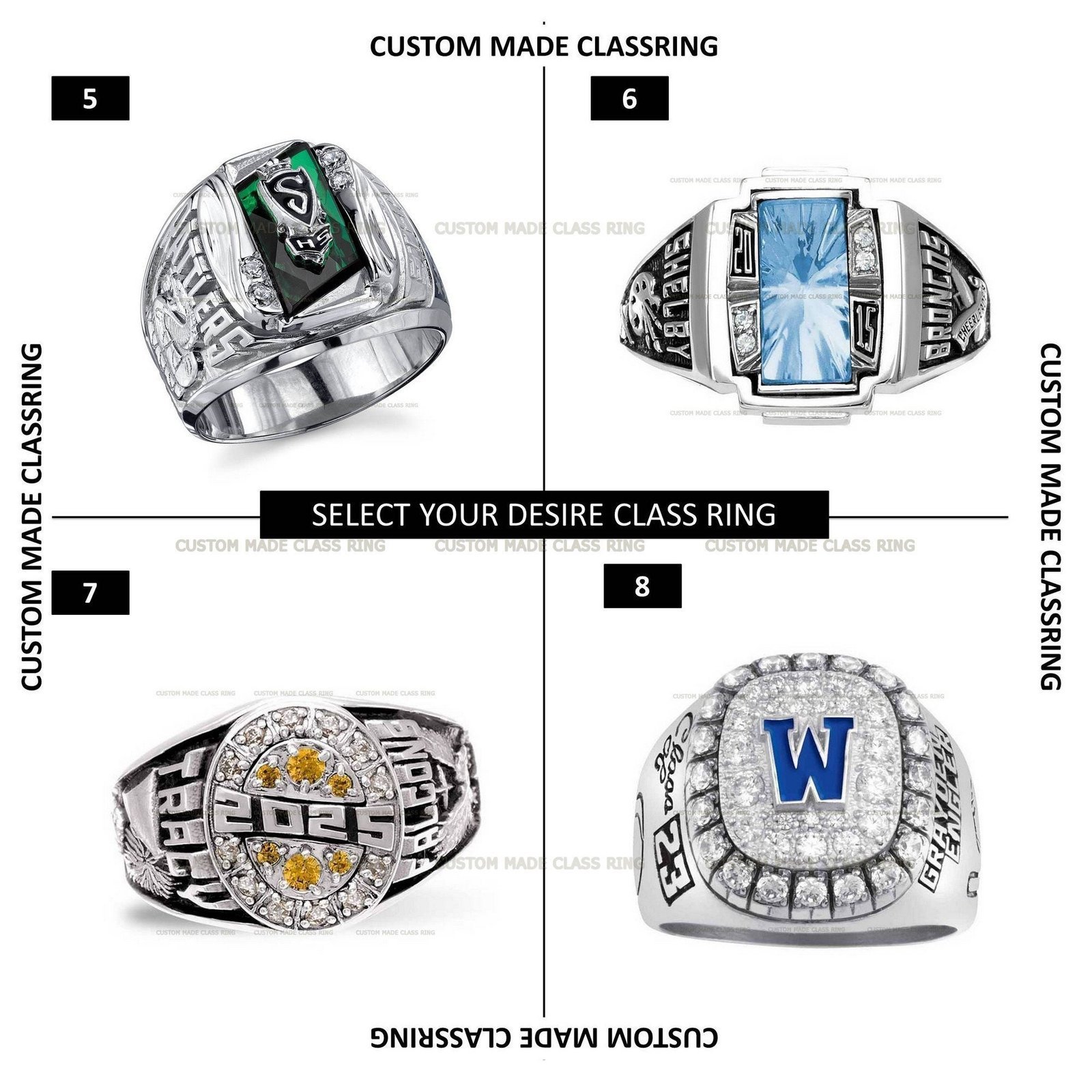 School Logo Class Ring, Custom Emblem and Year in 925 Silver - Image 2