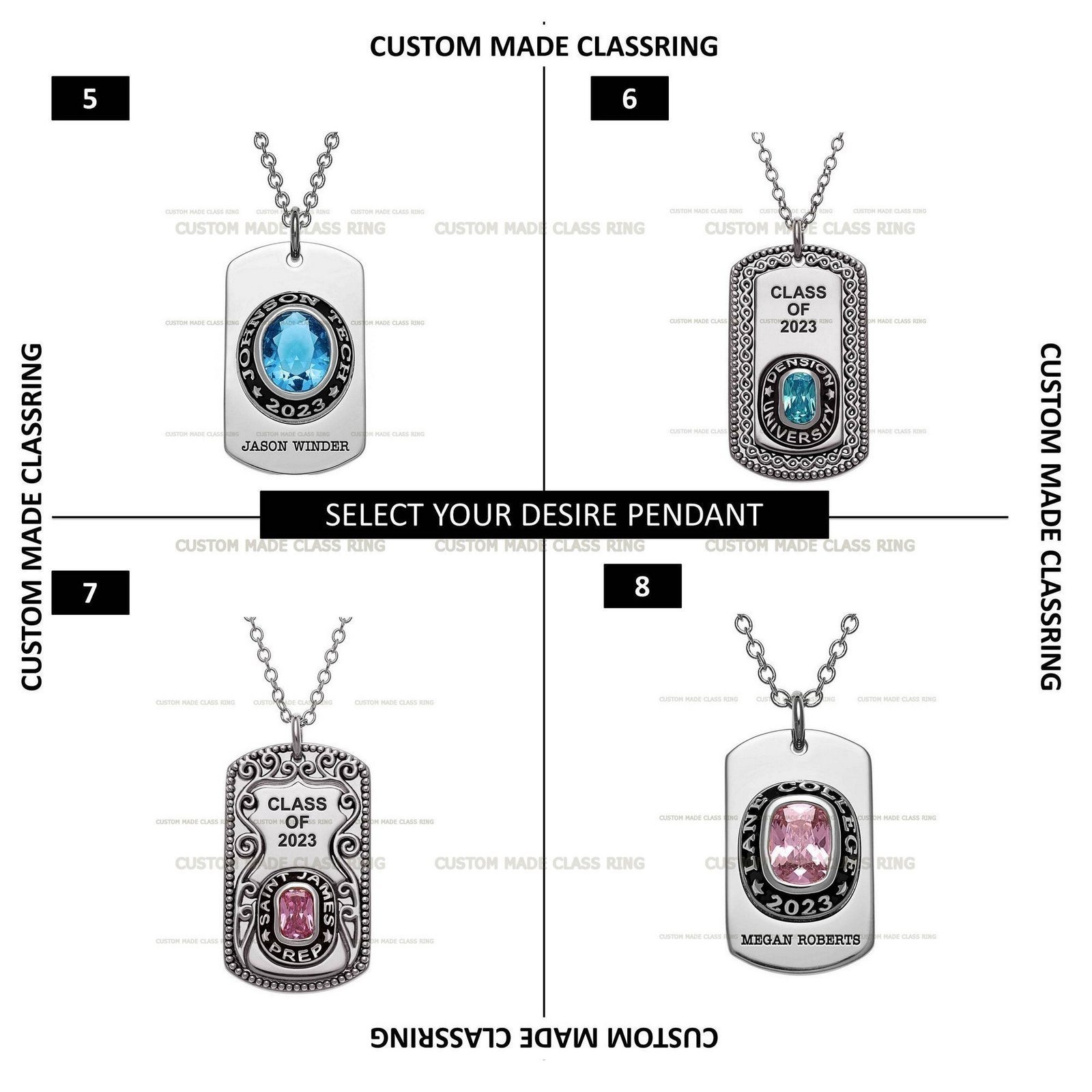 Custom Class Pendant, Fully Personalized School Necklace 925 Silver