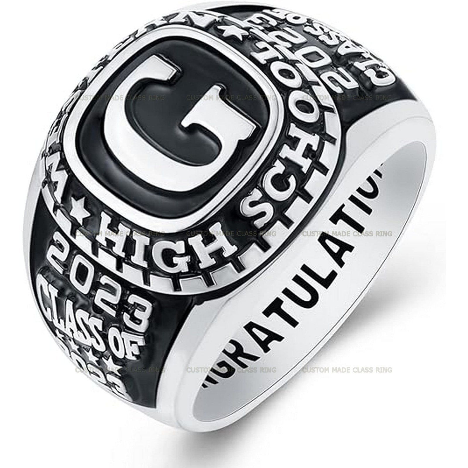 Personalized School Ring for Him, Fully Custom Sterling Silver - Image 2