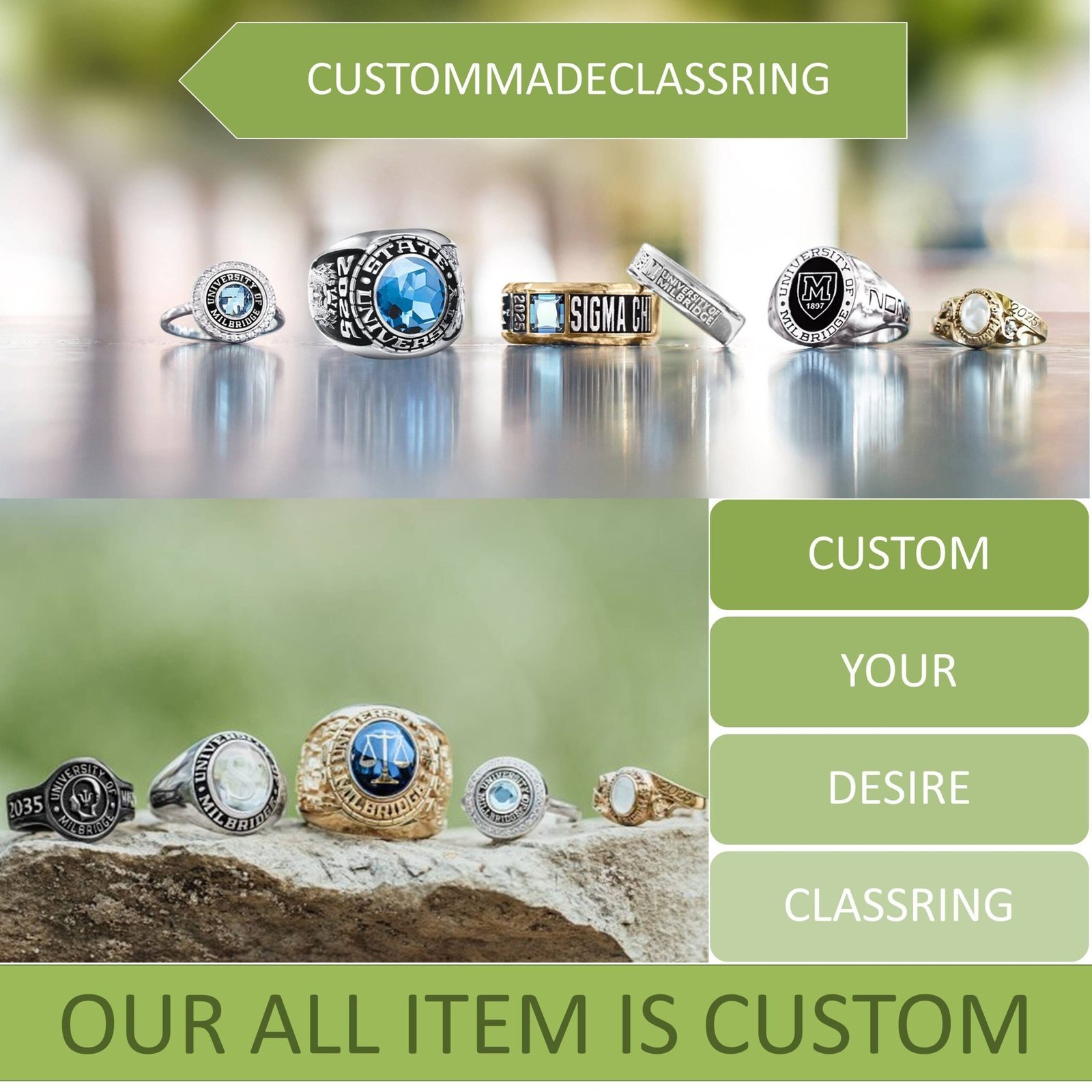 School Crest Ring Band, Gemstone and Crest Design 925 Silver - Image 6