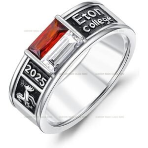 College Crest Class Ring, Gemstone Band Any Year in 925 Silver