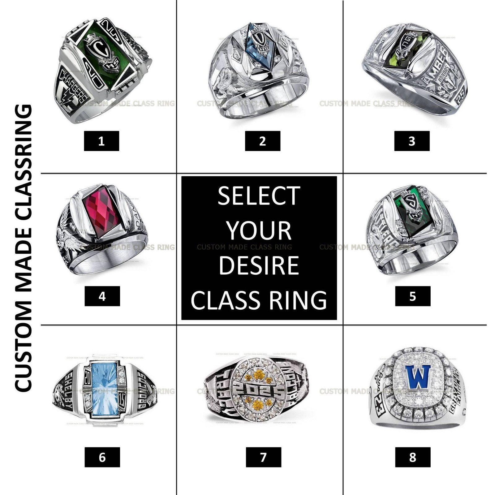 School Logo Class Ring, Custom Emblem and Year in 925 Silver - Image 4