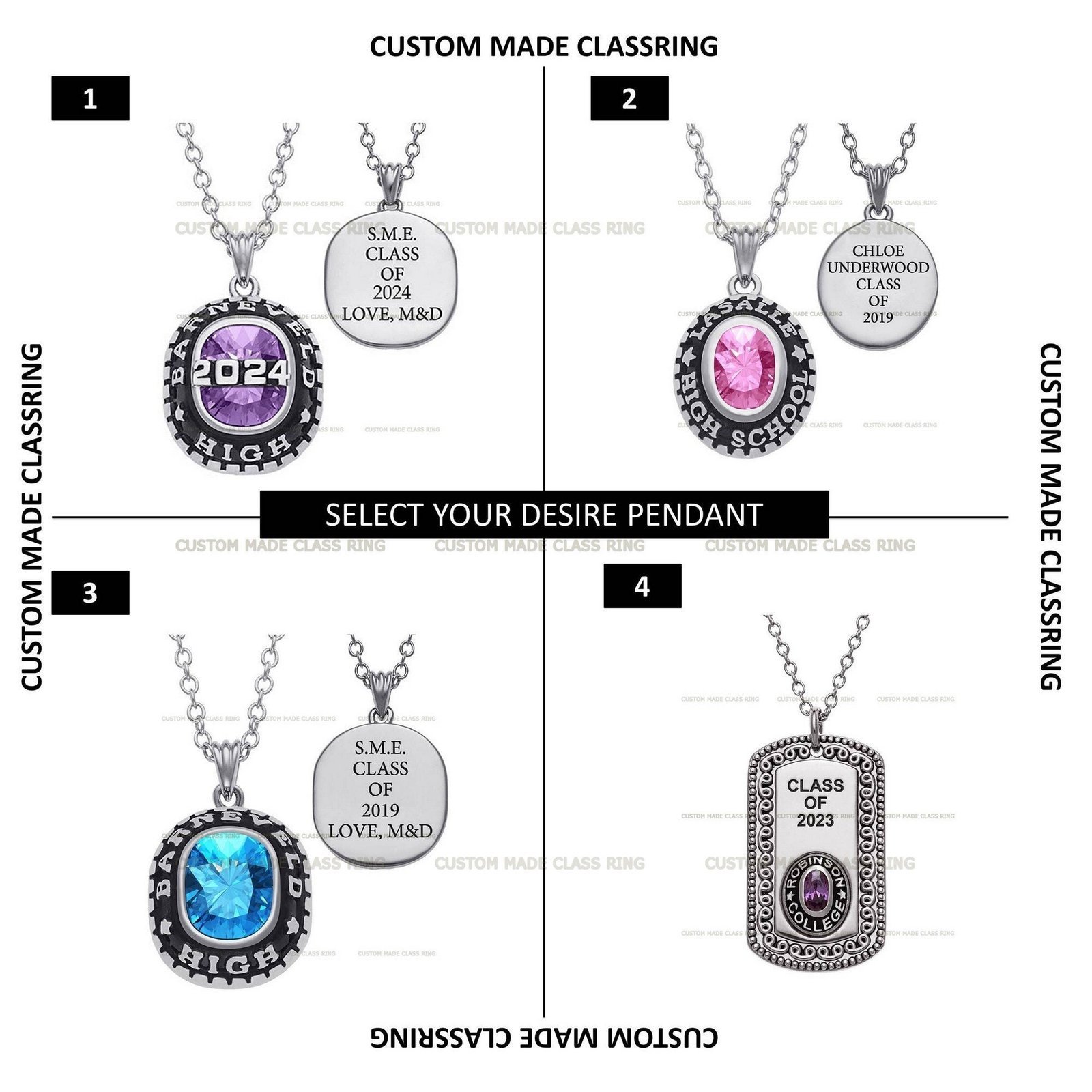 Custom Class Pendant, Fully Personalized School Necklace 925 Silver - Image 3