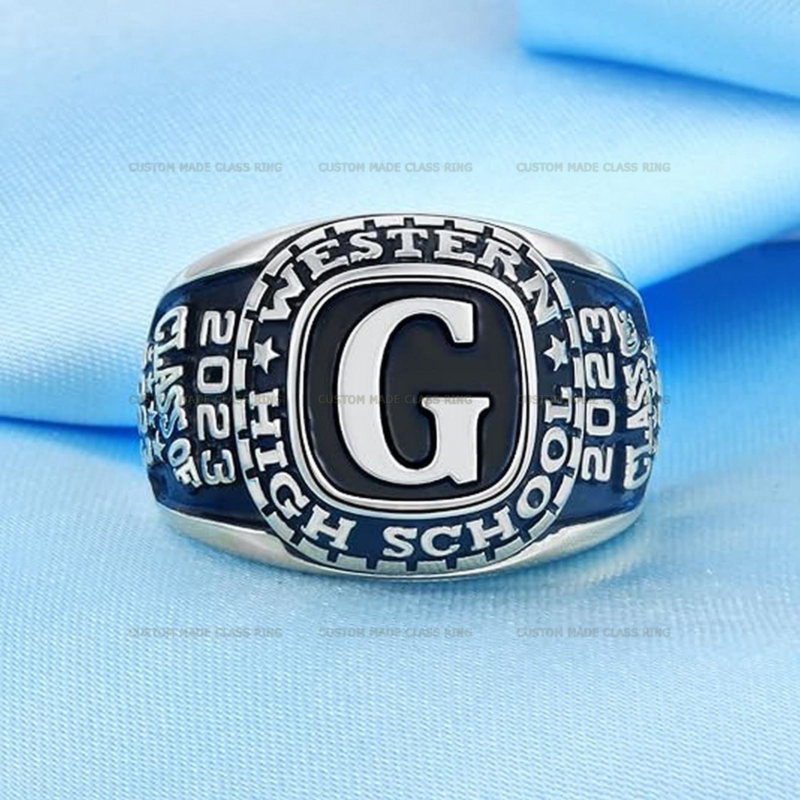 Personalized School Ring for Him, Fully Custom Sterling Silver - Image 3