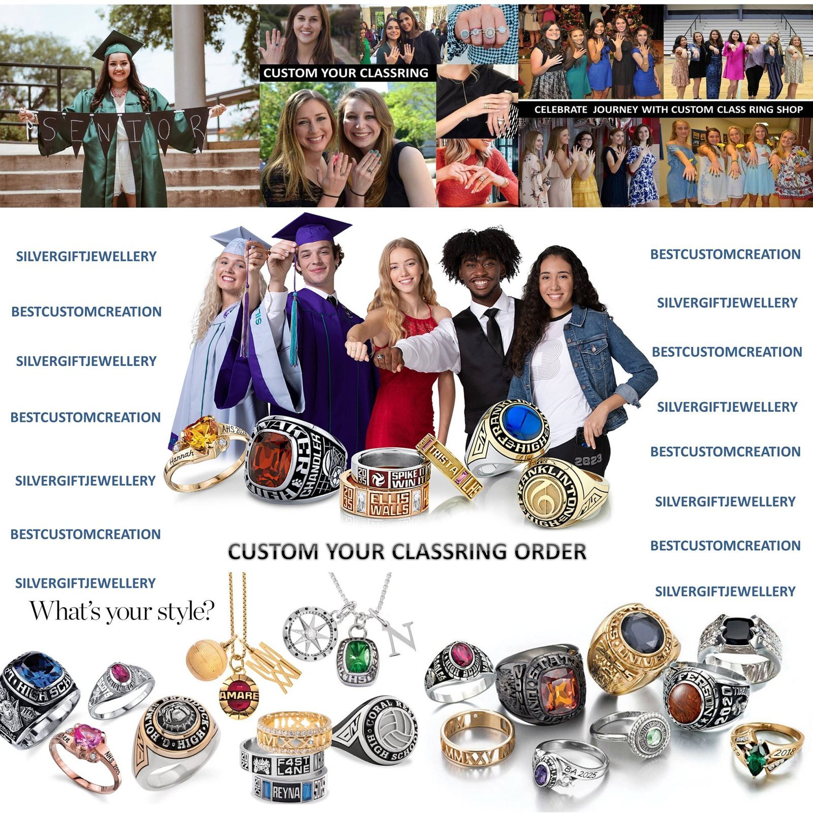 New Design Senior Ring for Her, High School Class Ring 925 Silver - Image 9