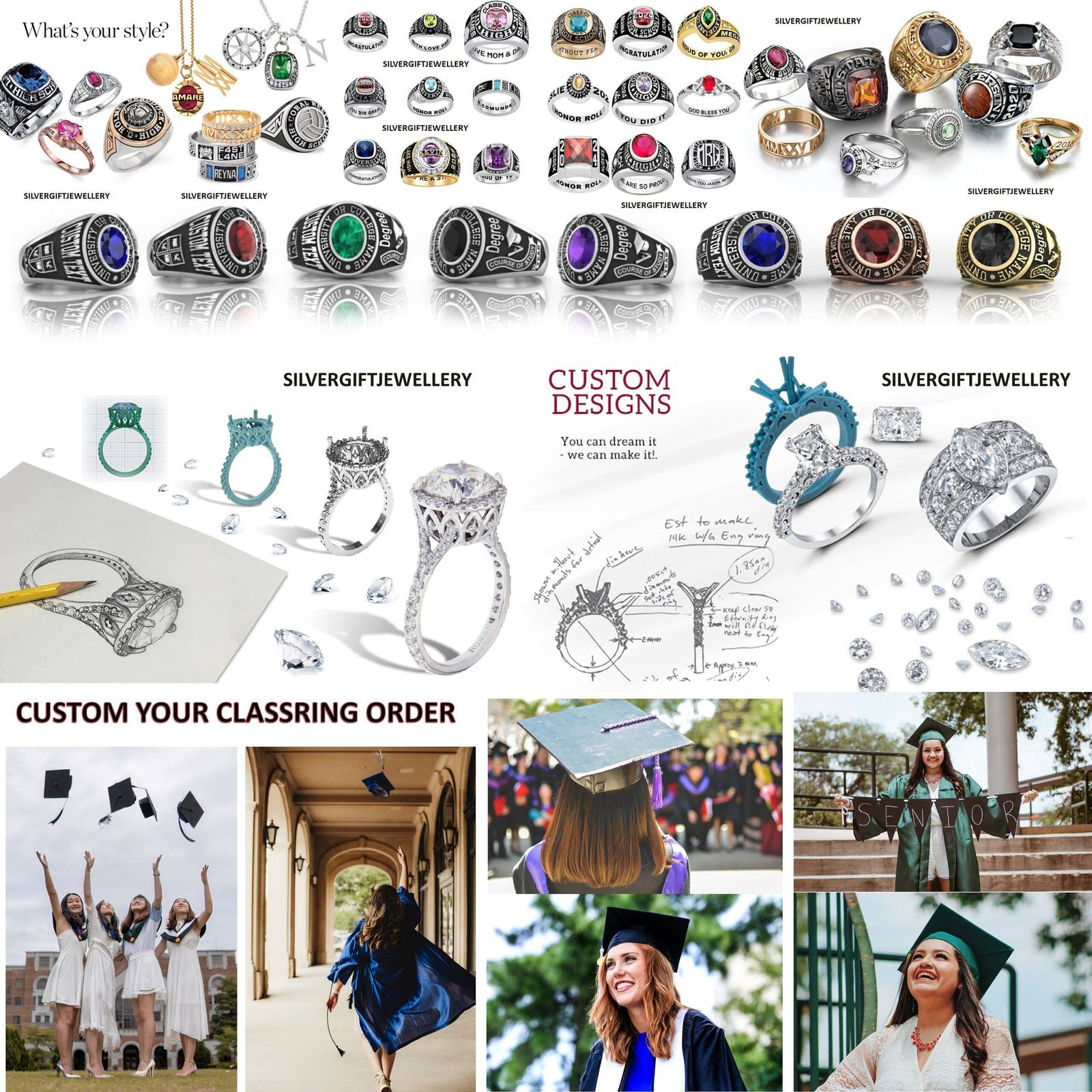 Custom Class Ring for Her, Graceful 925 Silver Grad Gift - Image 9