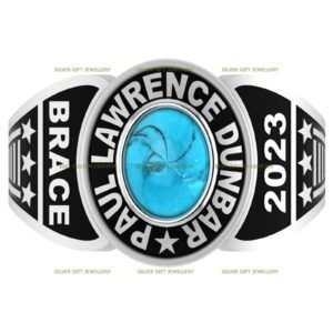 Turquoise Ring with Custom Text, Personalized Class Ring 925 Silver