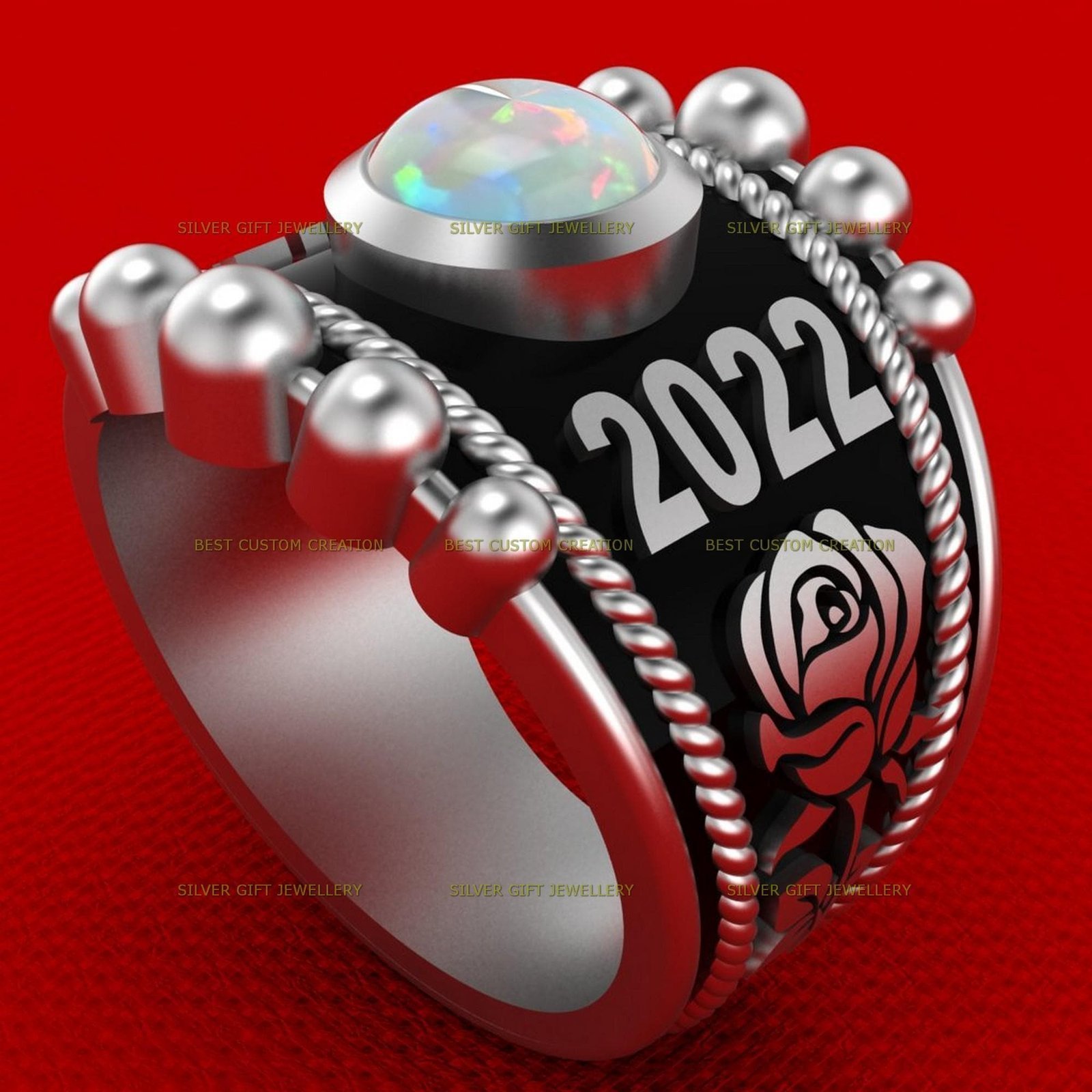 Opal Graduation Keepsake Ring, Engraved 925 Silver - Image 5