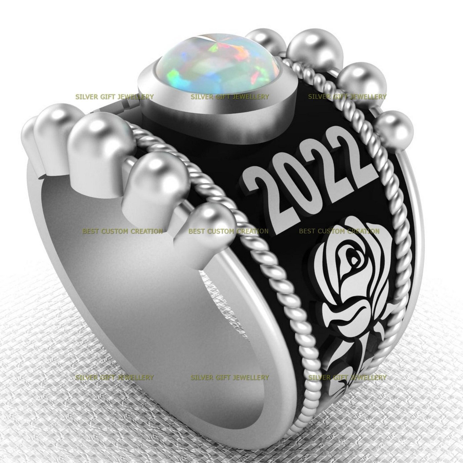 Opal Graduation Keepsake Ring, Engraved 925 Silver - Image 4
