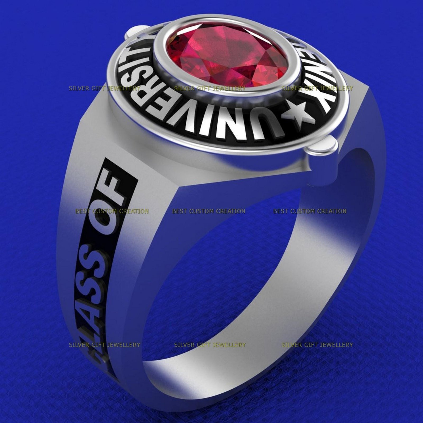 Engraved on Every Side Class Ring, Personalized 925 Silver - Image 6