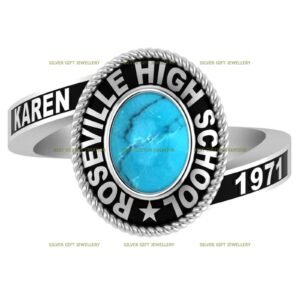 Turquoise Graduation Ring, Personalized 925 Silver Class Ring