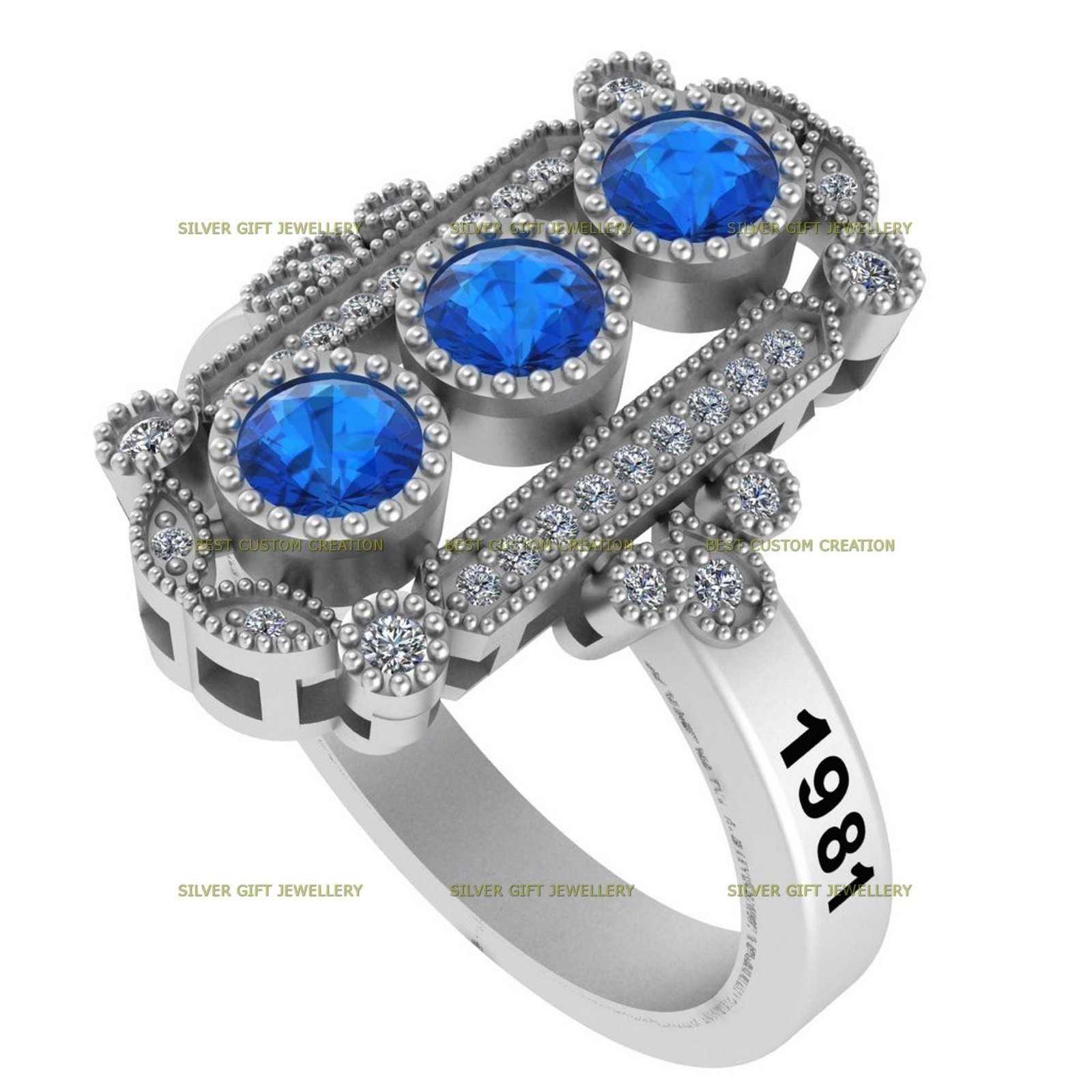 Smooth Class Ring Band, Personalized 925 Silver Graduation Ring - Image 4