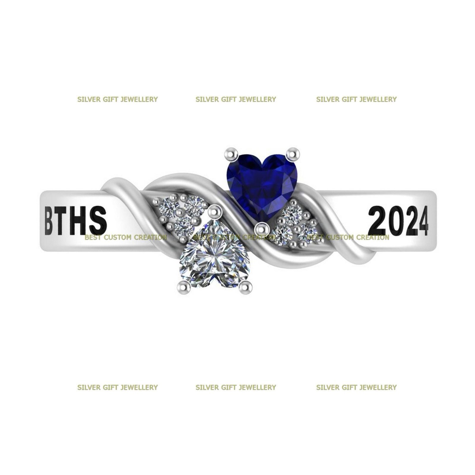 Love and Legacy Ring, Heart Stone Graduation Class Ring 925 Silver