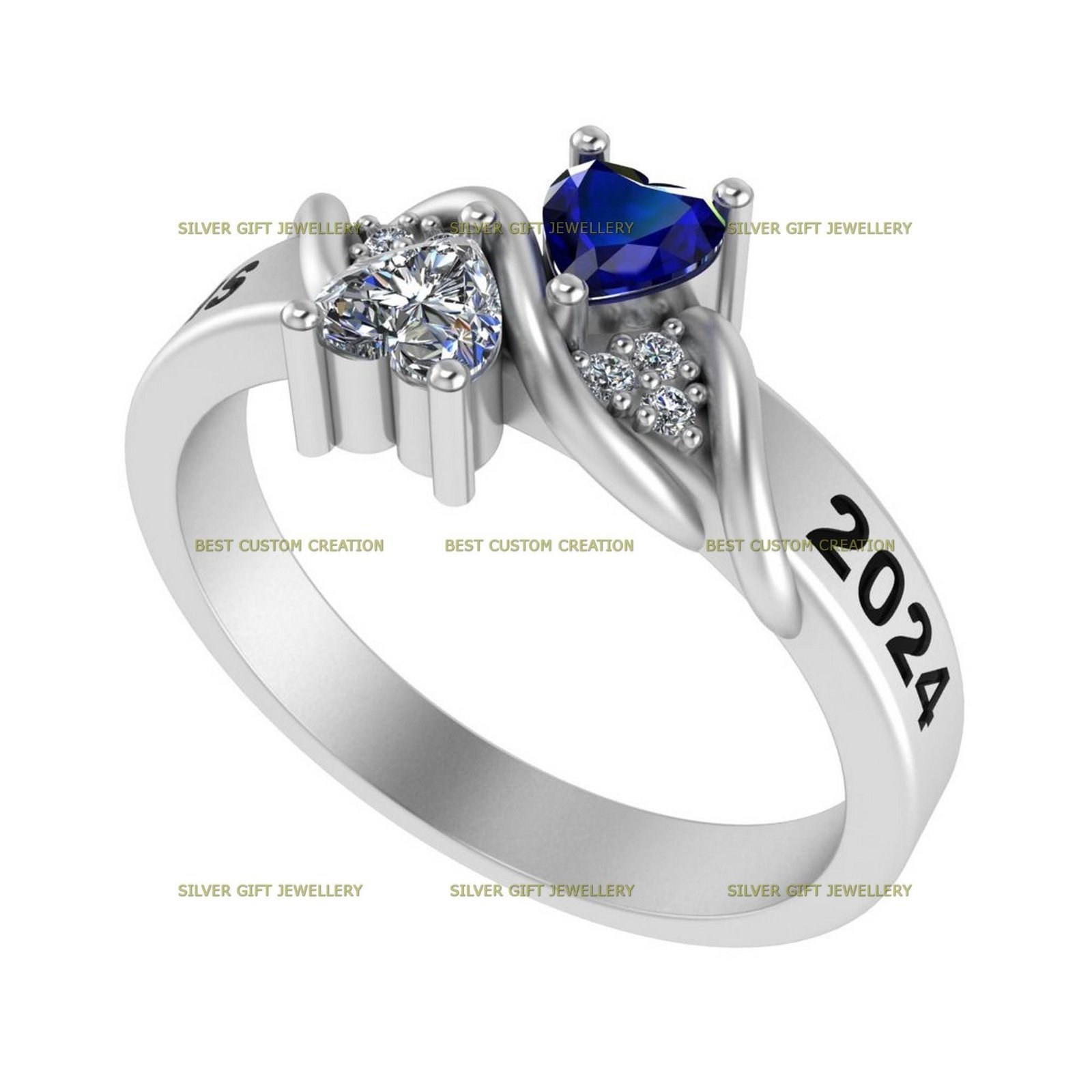 Love and Legacy Ring, Heart Stone Graduation Class Ring 925 Silver - Image 6