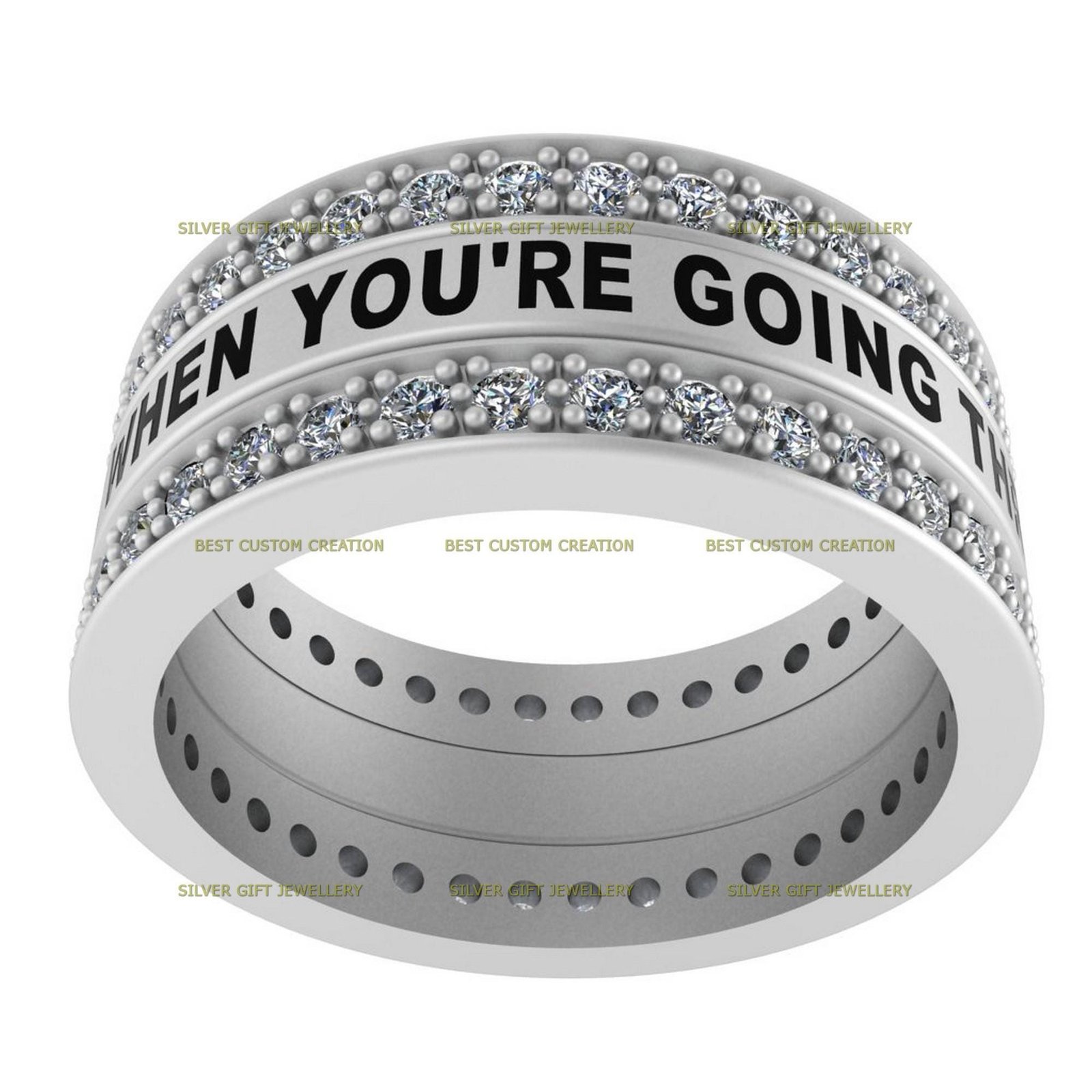 Celtic Knot Class Ring, Stackable Engraved Band in 925 Silver - Image 2