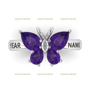 Butterfly Class Ring for Her, Personalized 925 Silver Graduation Gift