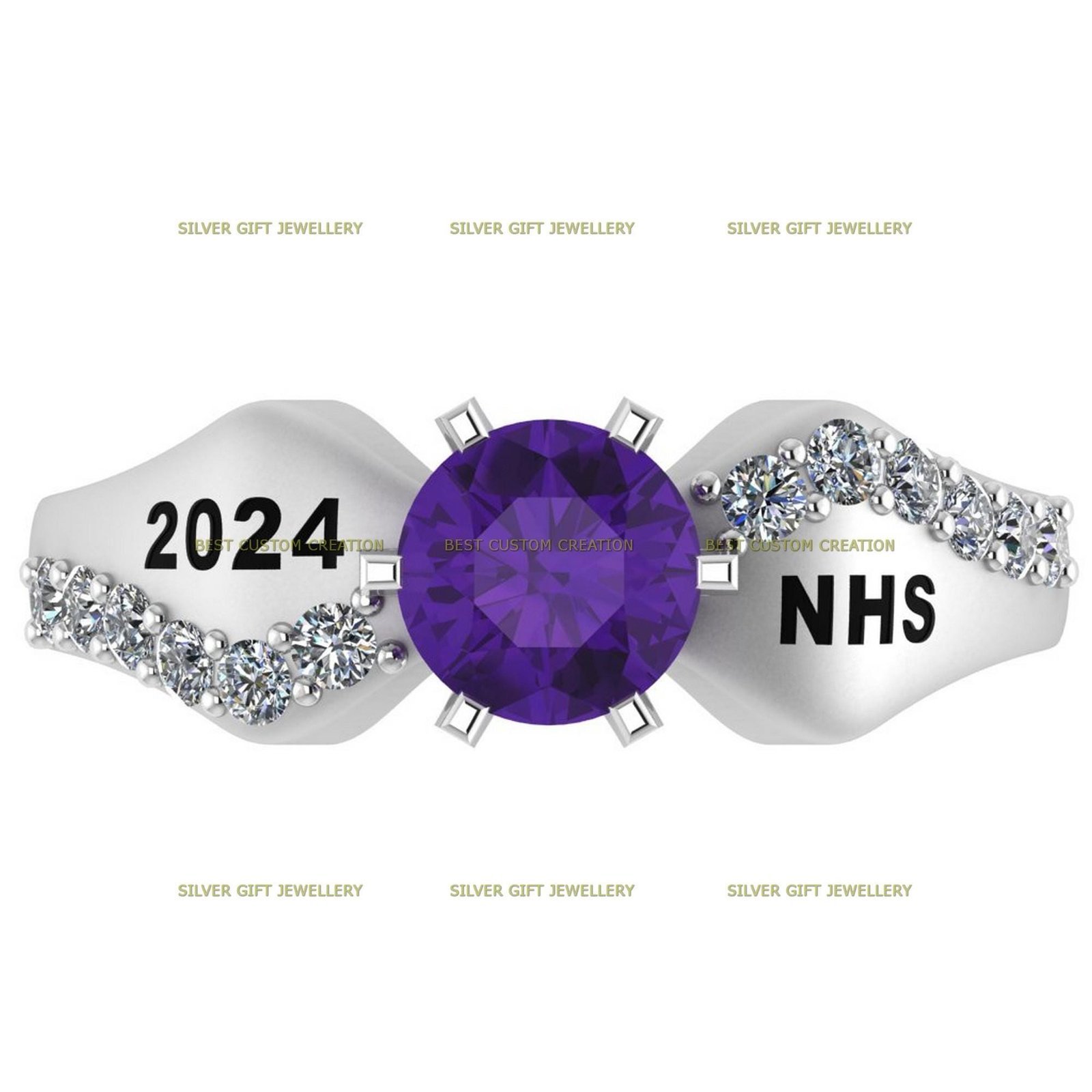 Wings of Wisdom Ring, Personalized Graduation Class Ring 925 Silver - Image 5