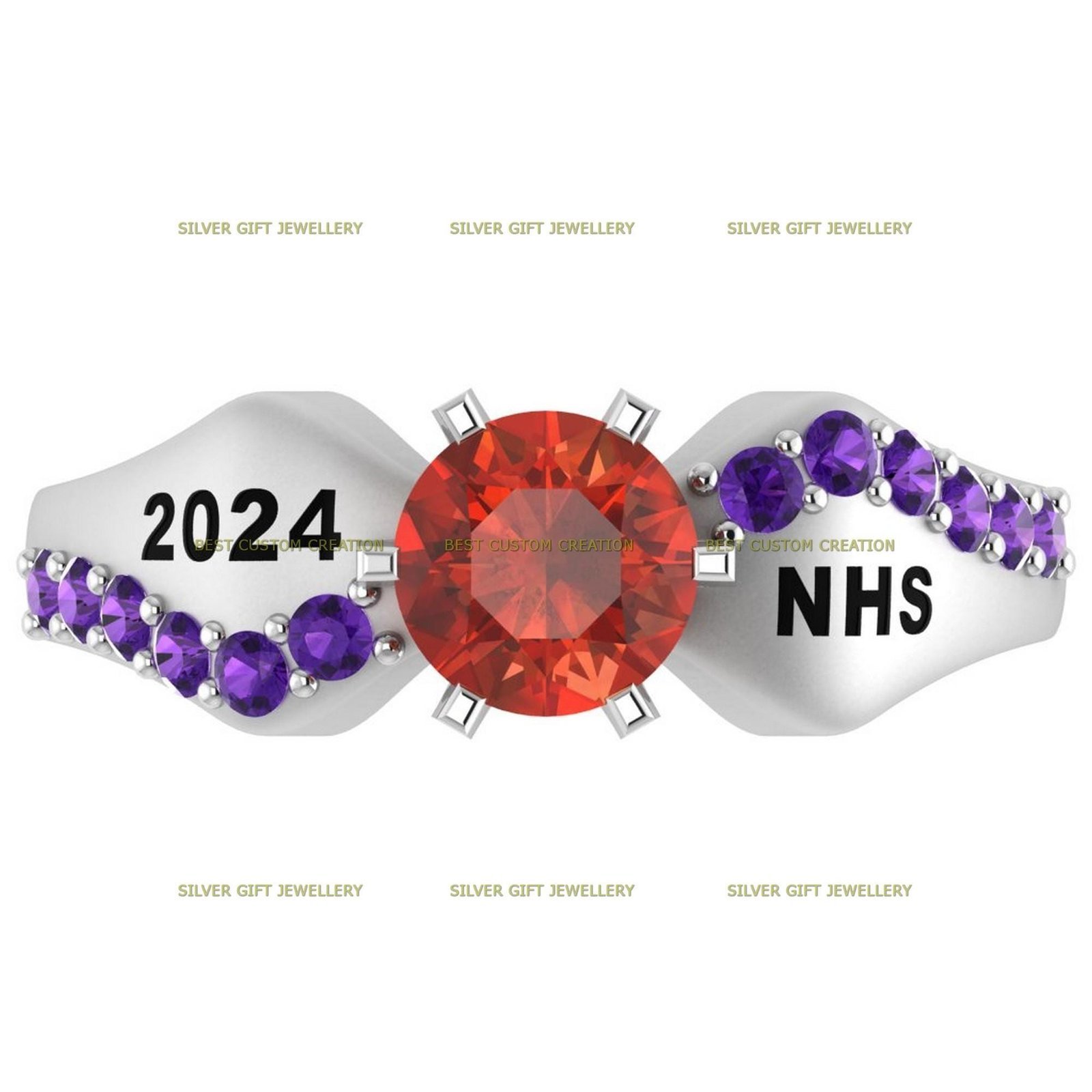 Floral Triumph Ring, Empowerment Emblem Graduation Ring 925 Silver - Image 5